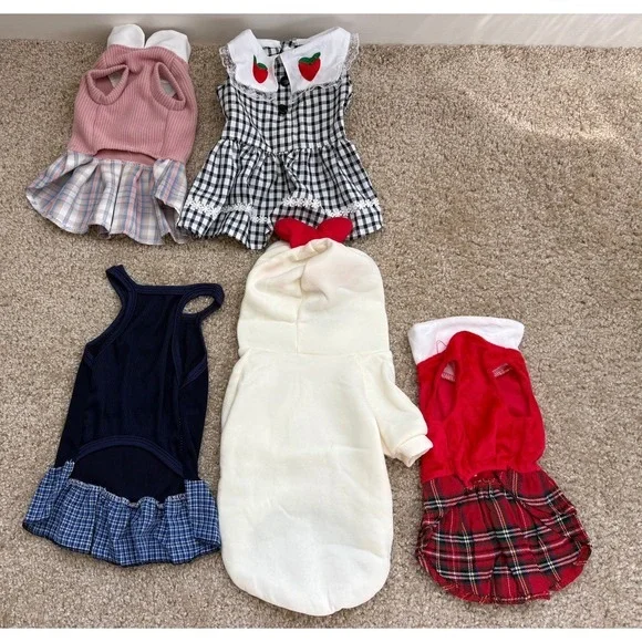 Small Dog Clothes Bundle 5pcs Floral Dress Hoodie Outfit 10lb Under - Picture 3 of 4